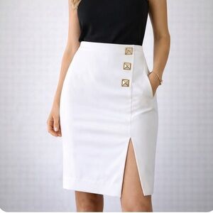 Versace Collection | NWT White Pencil Skirt Pyramid Buttons IT 40